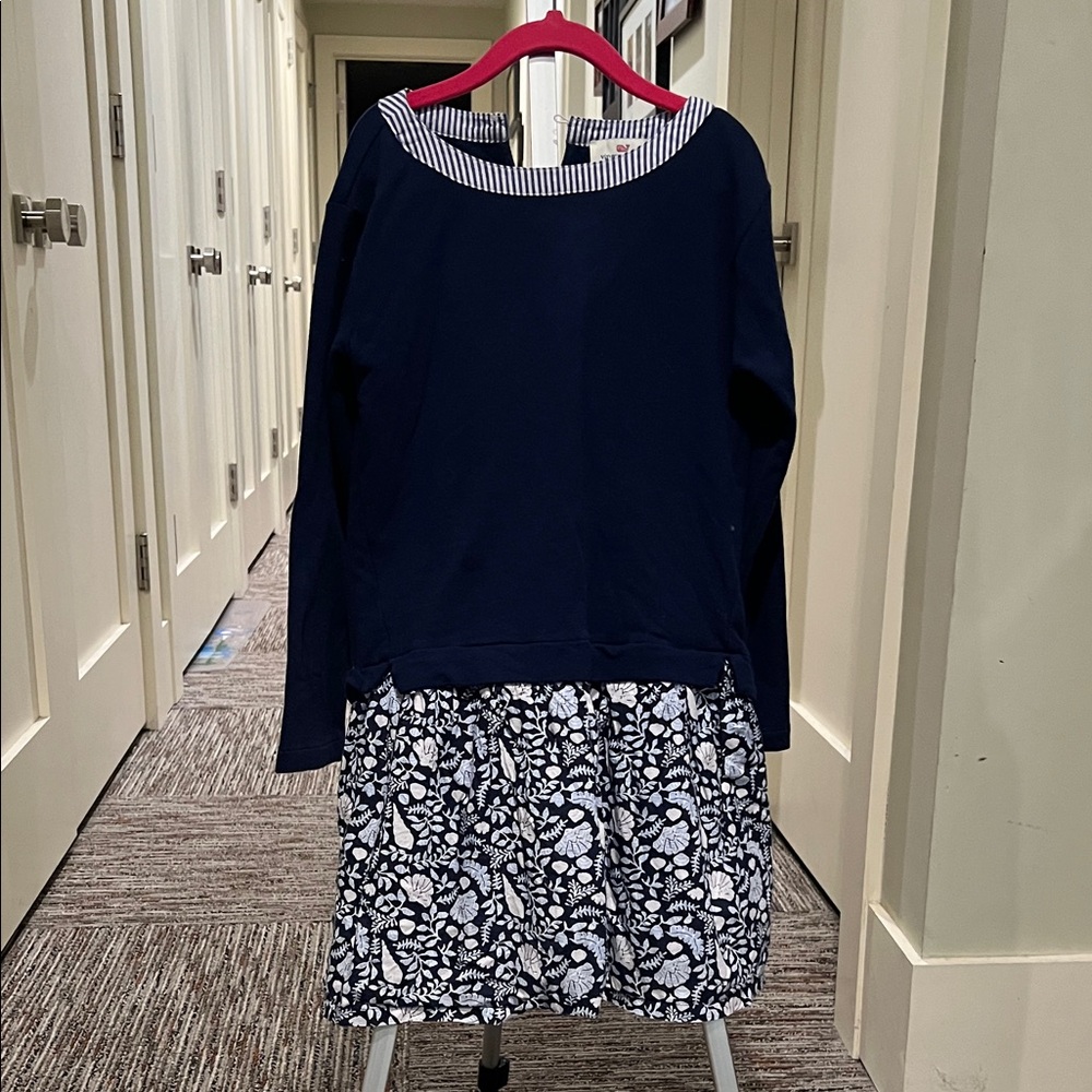 Navy and White Floral and Shell Dress